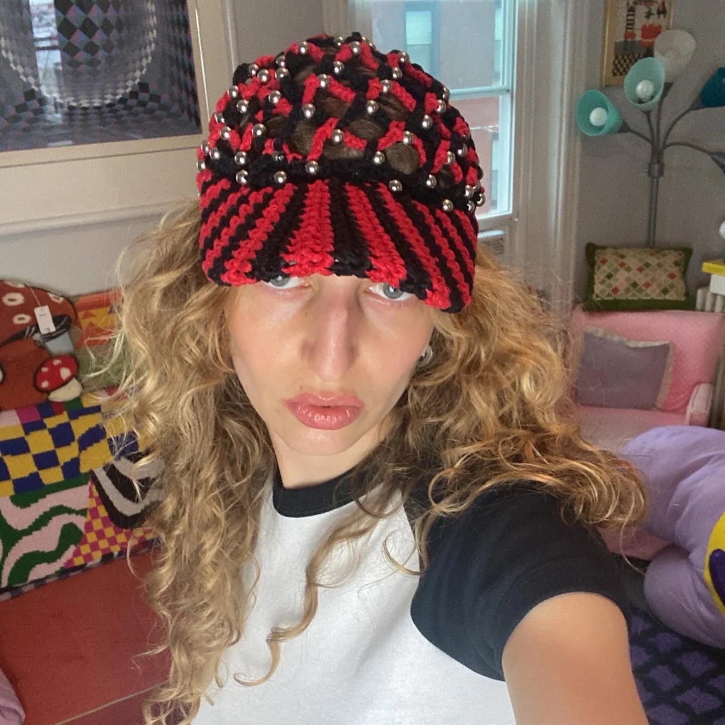 Stahl Knit Mesh Bball Hat - Purple + Green Stripe