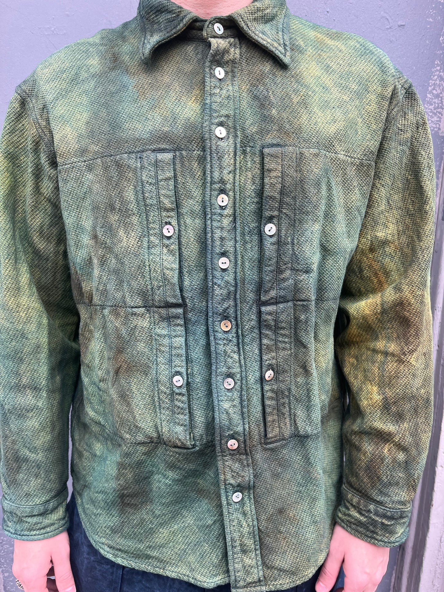 Utility BD Shirt (box fit) - Indigo & Turmeric Dyed Brushed Canton Weave