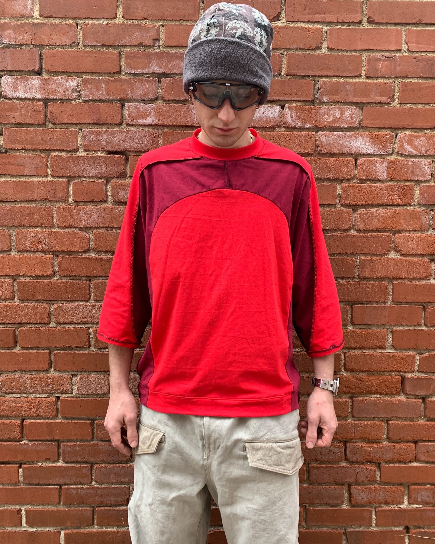 Drained Minds Paneled Shirt- Red