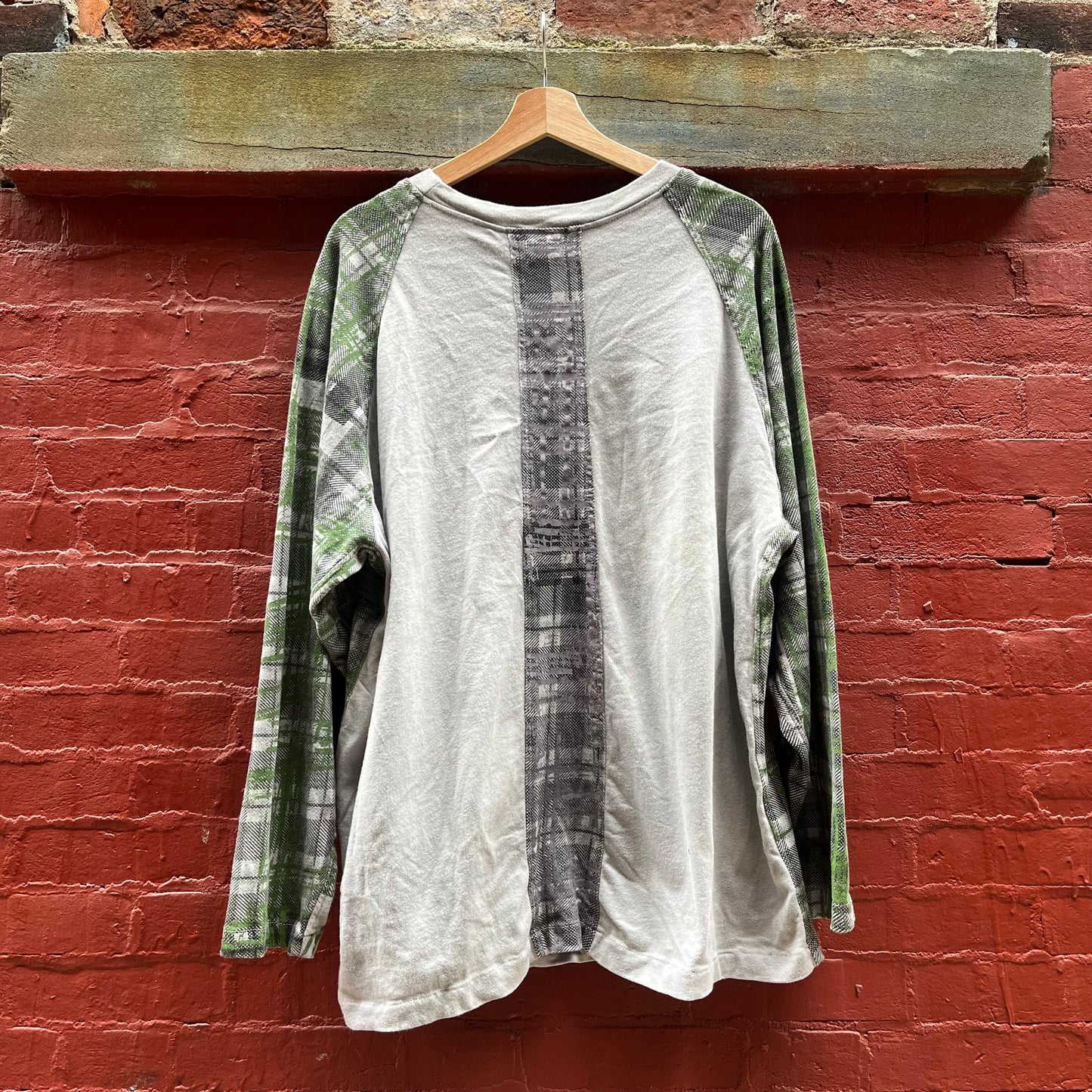 COZMO + WONDUH 1/1 Paneled Raglan Long Sleeve Tee - Acorn + Rust 2 Layer Crazy Plaid