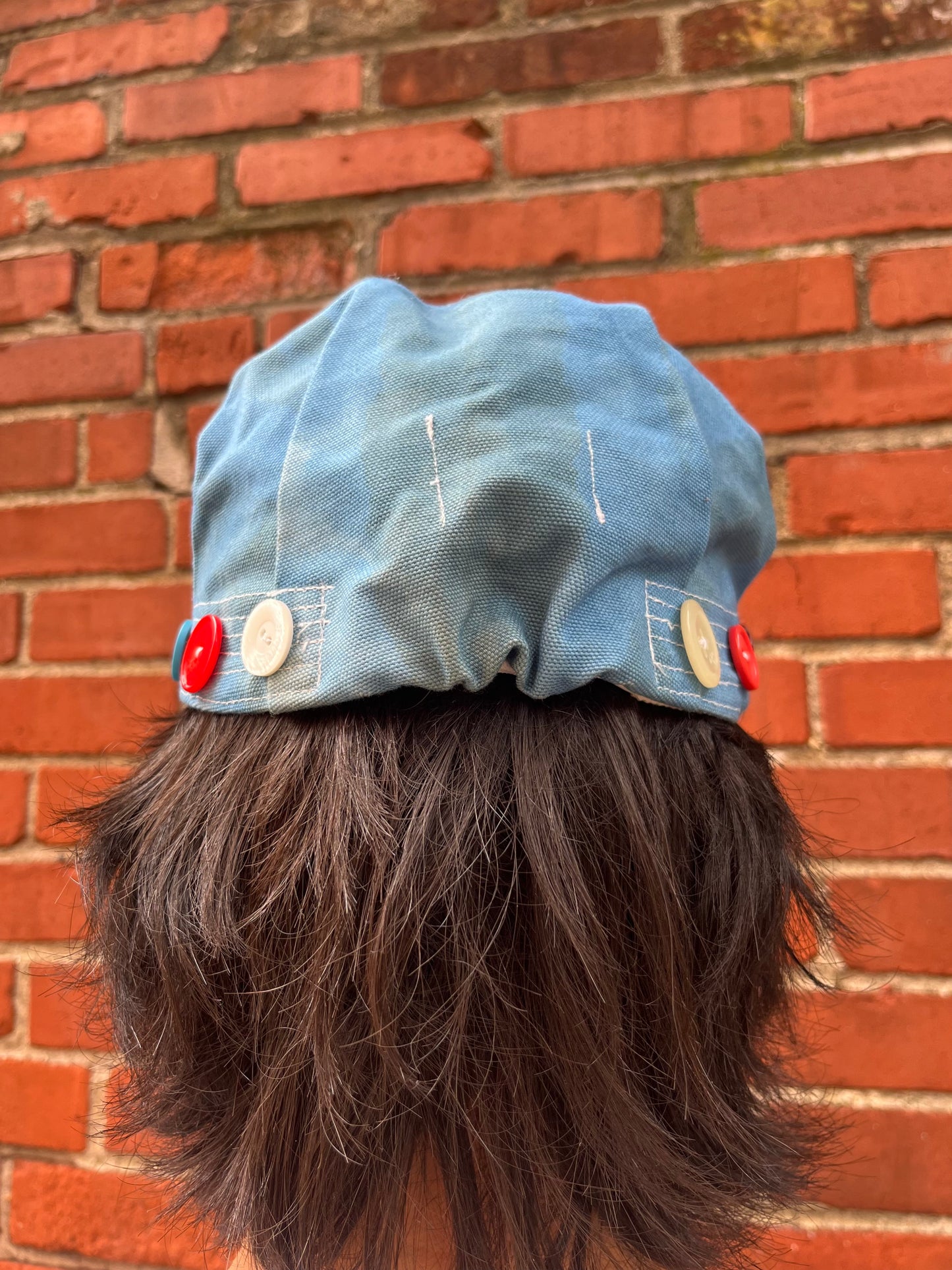 Pleated Mechanics Cap - Indigo & Persimmon Stripe "P"