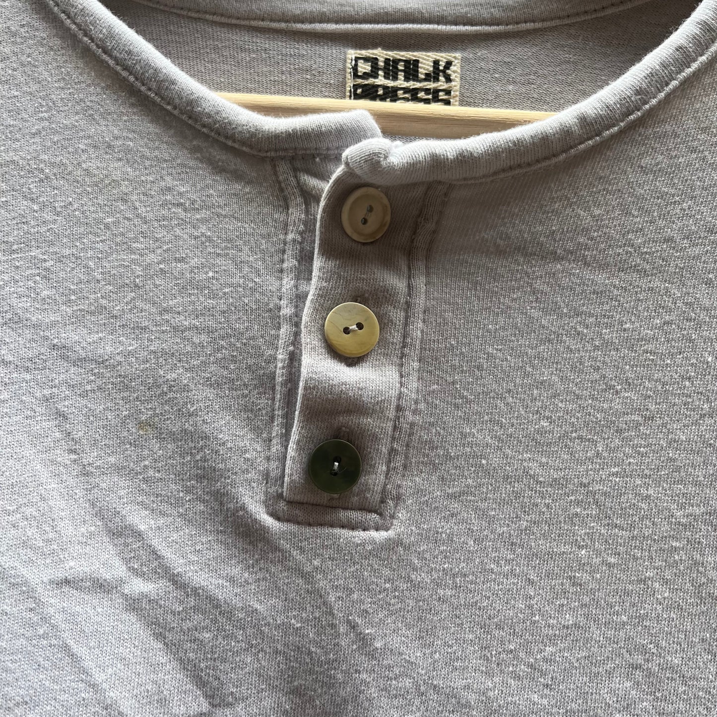 Wonky Pocket Gigantic Henley T-Shirt - Acorn + Rust