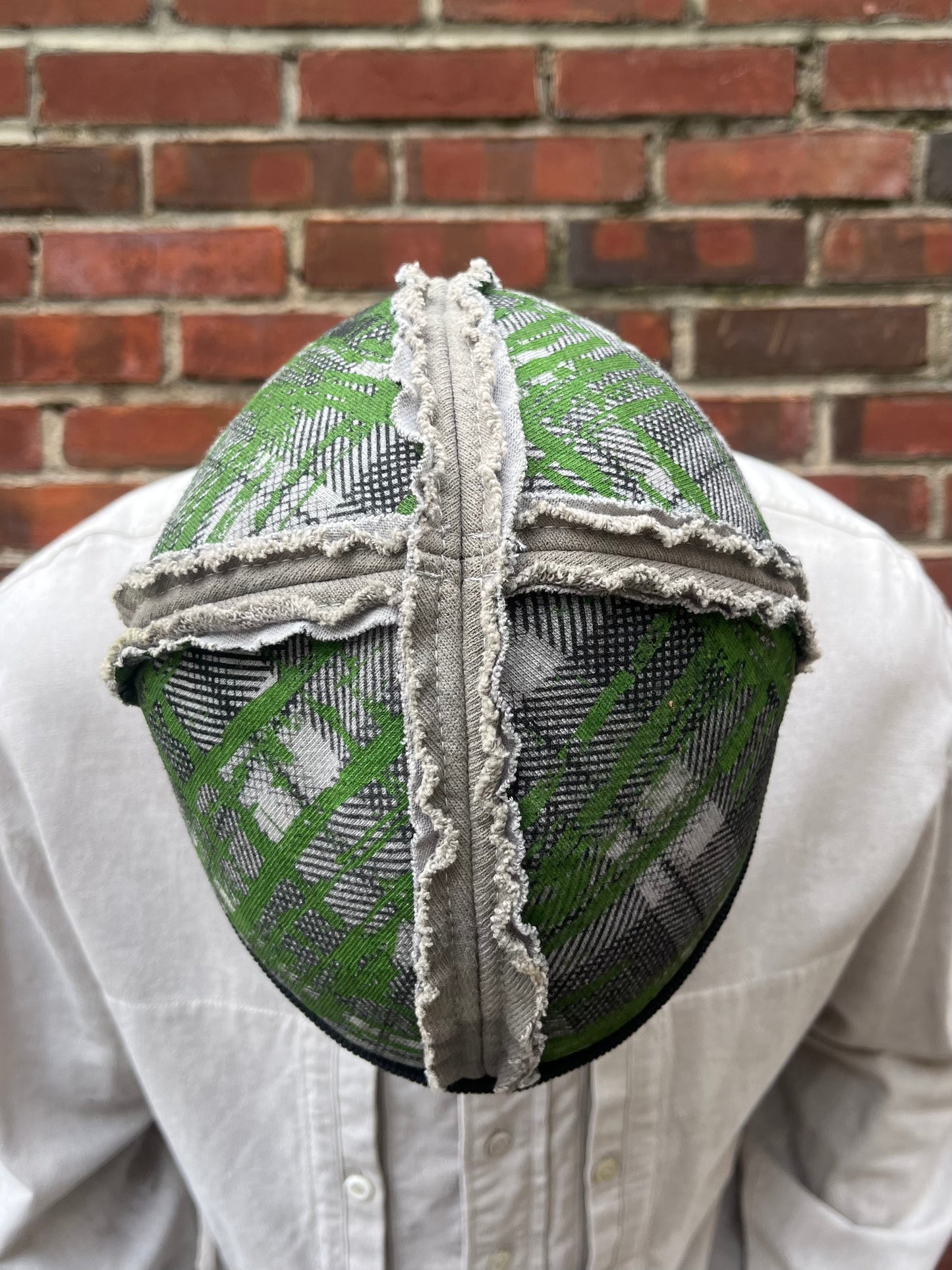 Crazy Plaid Knit Cap - Green - Black Tea + Rust Dye