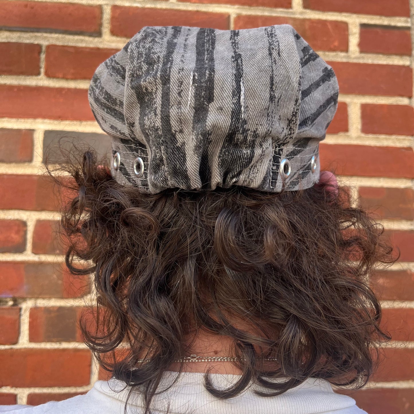 Pleated Mechanics Cap - Acorn + Rust Dyed Stripe Denim