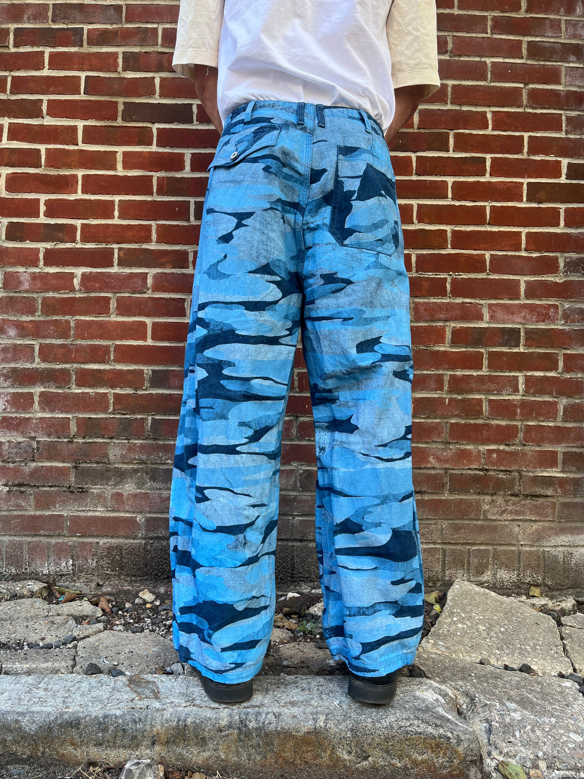 Crease Pants - Ice Cold Woodland Camo Chambray Dyed With Indigo