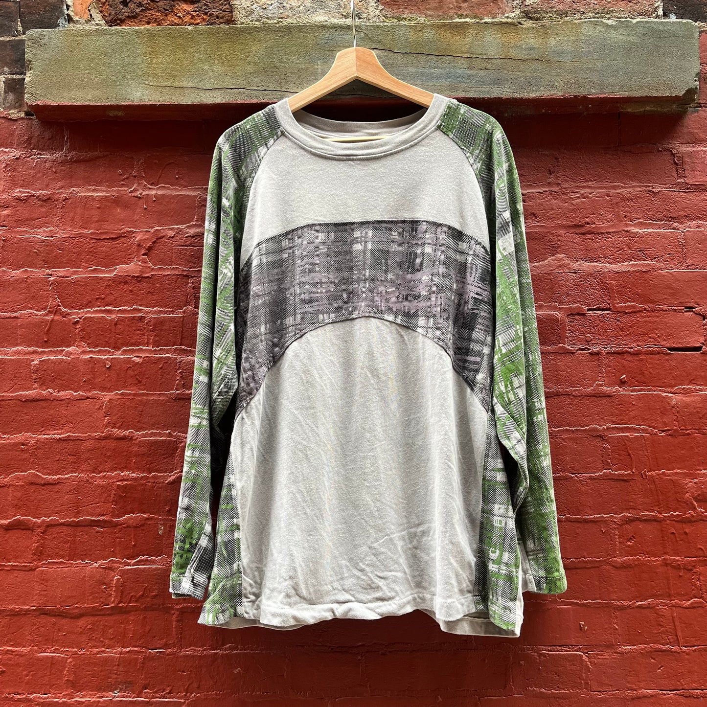 COZMO + WONDUH 1/1 Paneled Raglan Long Sleeve Tee - Acorn + Rust 2 Layer Crazy Plaid