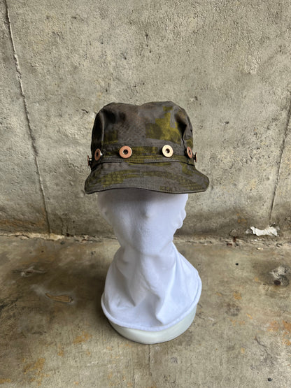 Pleated Mechanics Cap - 2 Layer Digi-Camo Cotton Ripstop Copper Buttons dyed with Black Tea + Rust