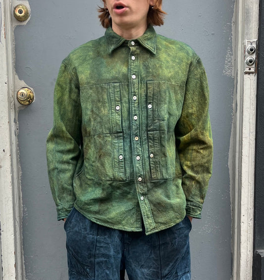 Utility BD Shirt (box fit) - Indigo & Turmeric Dyed Brushed Canton Weave