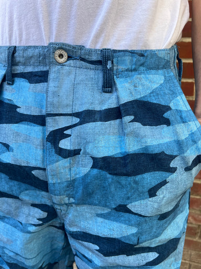 Crease Pants - Ice Cold Woodland Camo Chambray Dyed With Indigo