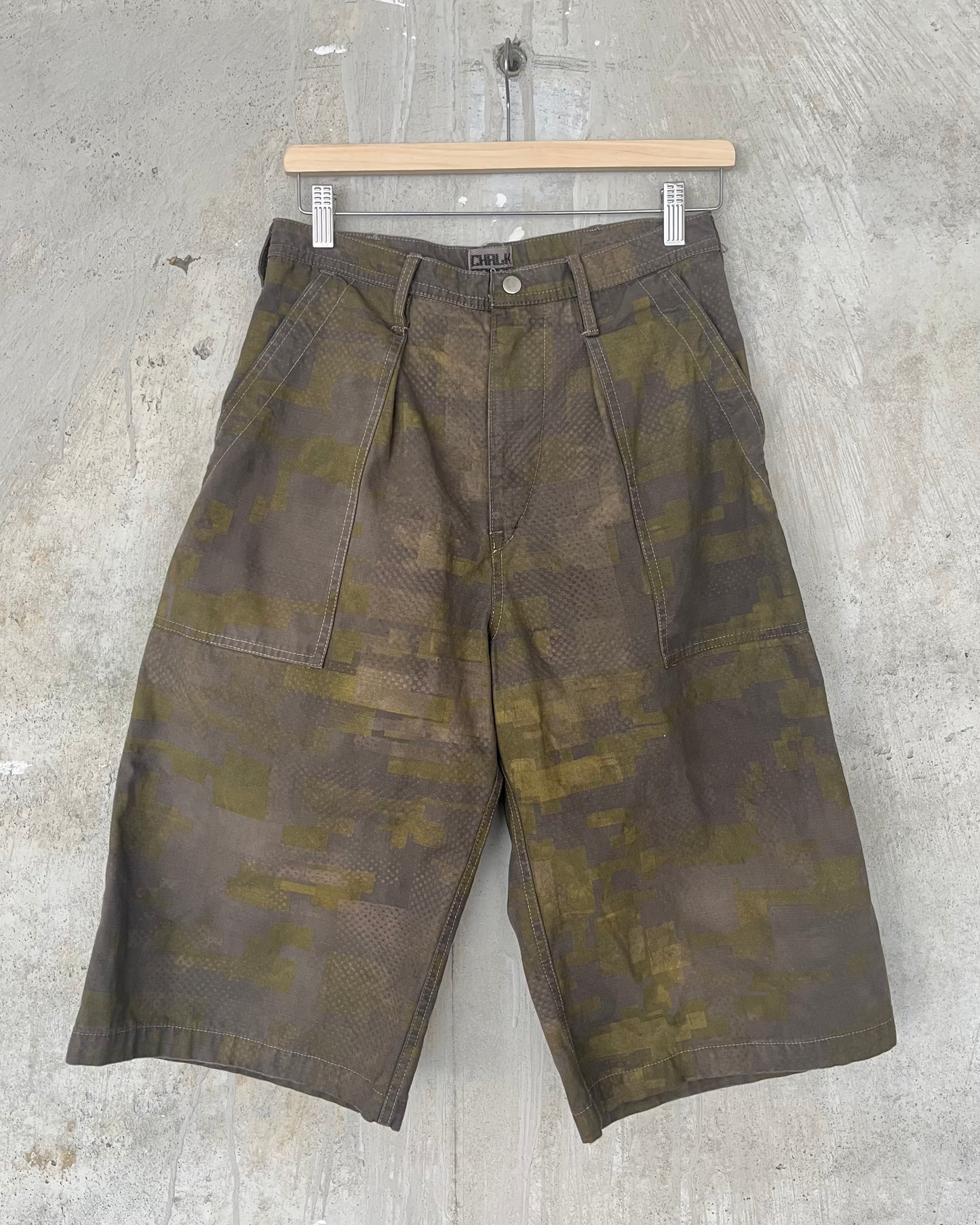 Long Shorts - Black Tea & Rust Dyed 2 Layer Digi-Camo Cotton Ripstop