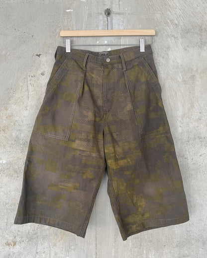 Long Shorts - Black Tea & Rust Dyed 2 Layer Digi-Camo Cotton Ripstop