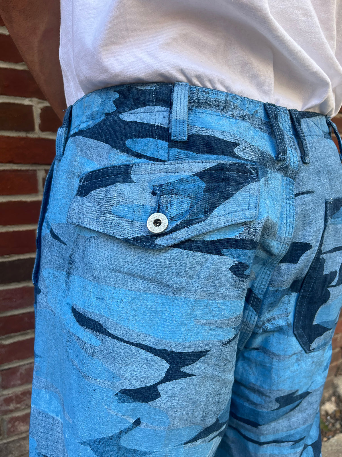 Crease Pants - Ice Cold Woodland Camo Chambray Dyed With Indigo