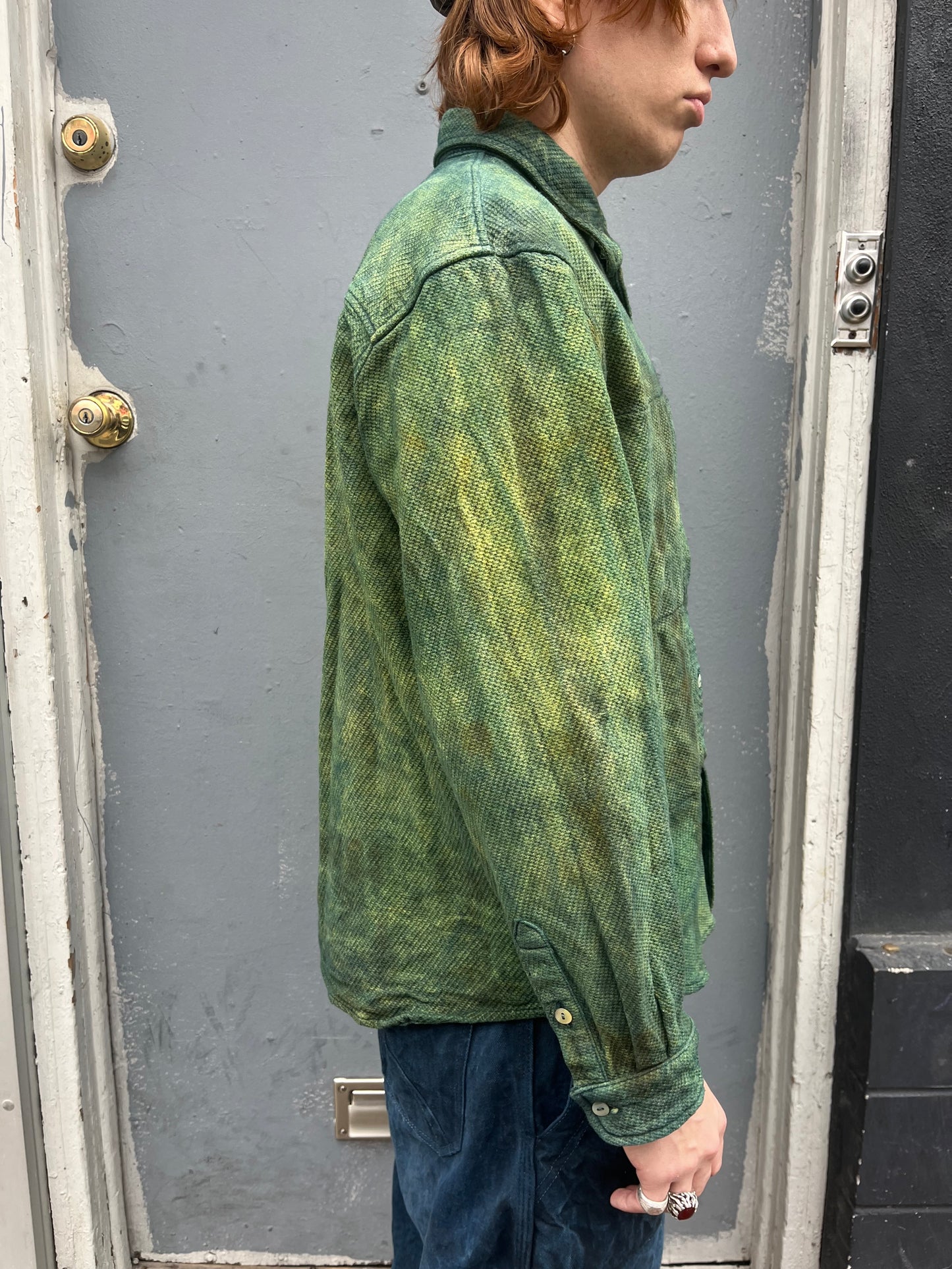 Utility BD Shirt (box fit) - Indigo & Turmeric Dyed Brushed Canton Weave