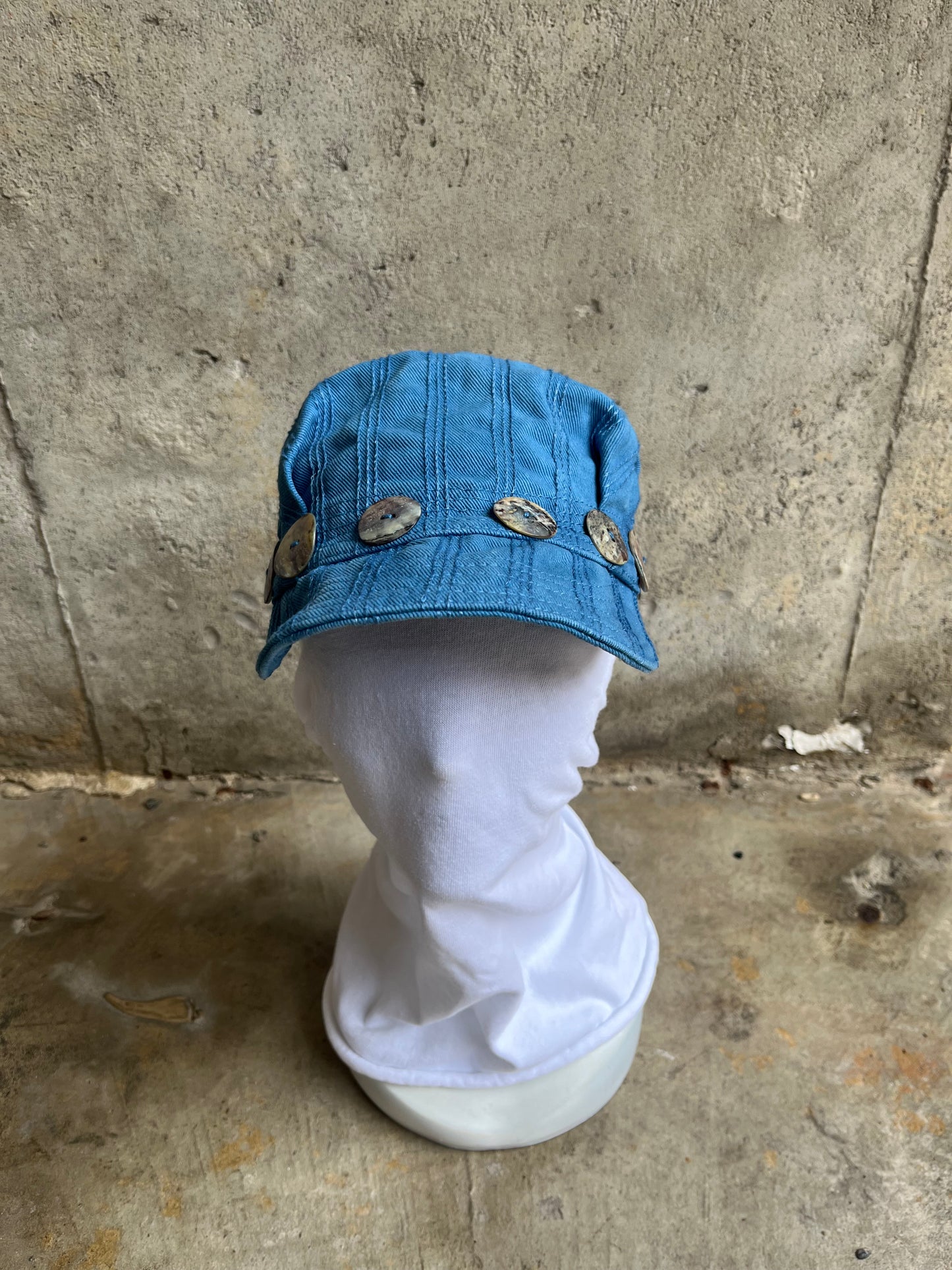 Pleated Mechanics Cap - Triple Chainstitch Pinstripe Indigo Dyed Denim