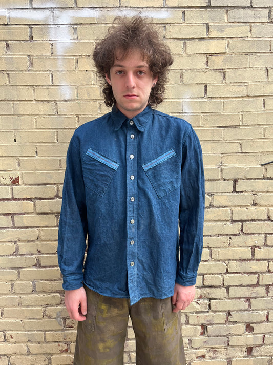 Slant Pocket BD Shirt - Indigo Garment Dyed Indigo Cotton Chambray