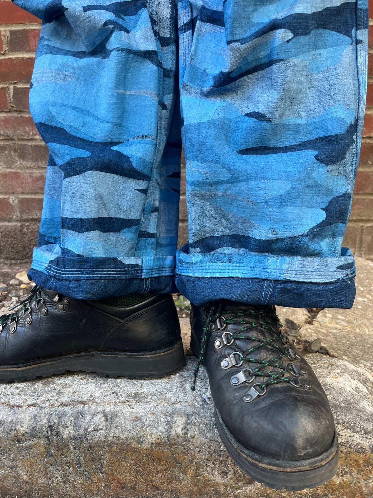 Crease Pants - Ice Cold Woodland Camo Chambray Dyed With Indigo