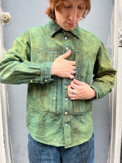 Utility BD Shirt (box fit) - Indigo & Turmeric Dyed Brushed Canton Weave