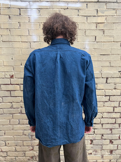 Slant Pocket BD Shirt - Indigo Garment Dyed Indigo Cotton Chambray
