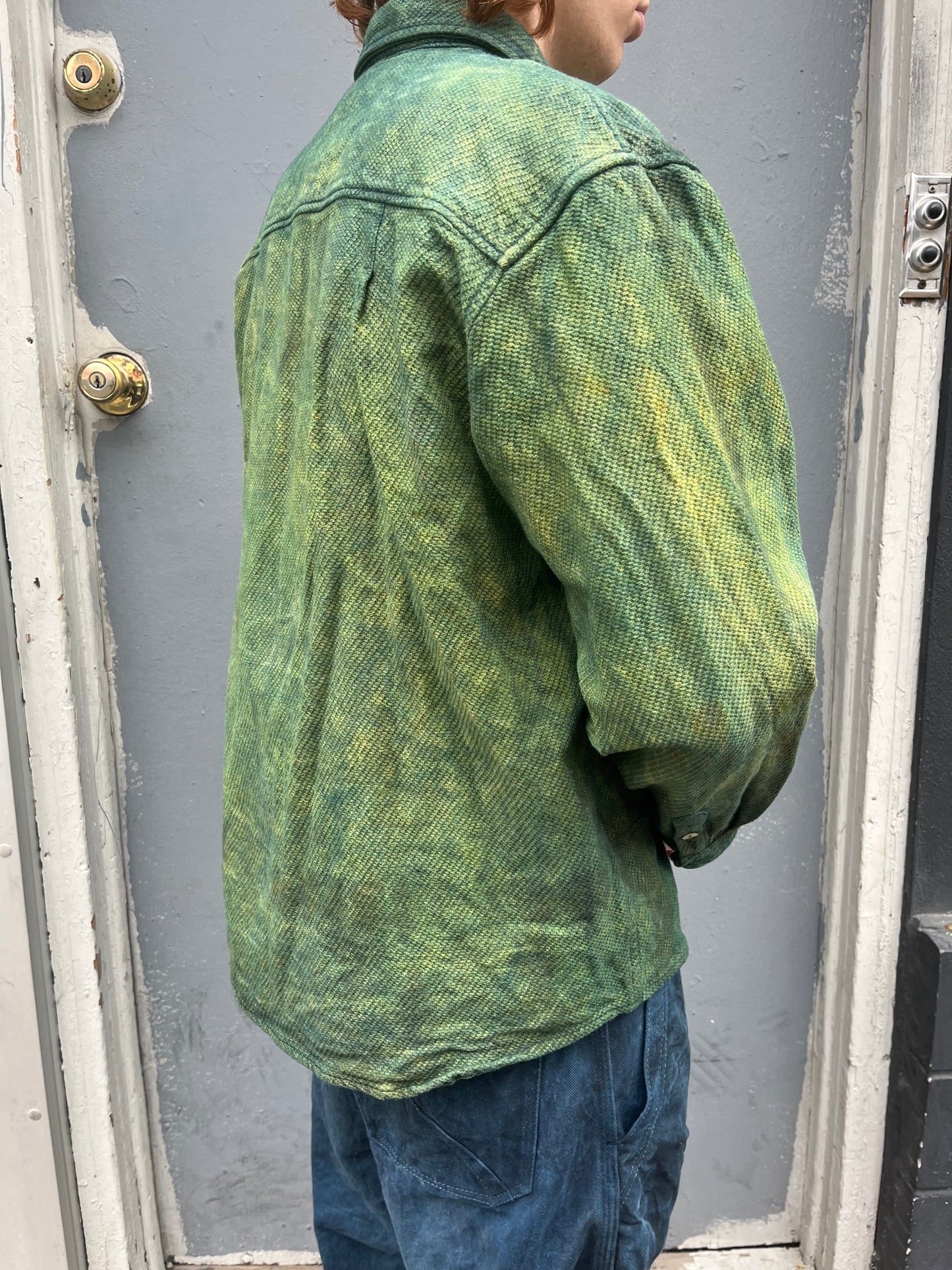 Utility BD Shirt (box fit) - Indigo & Turmeric Dyed Brushed Canton Weave