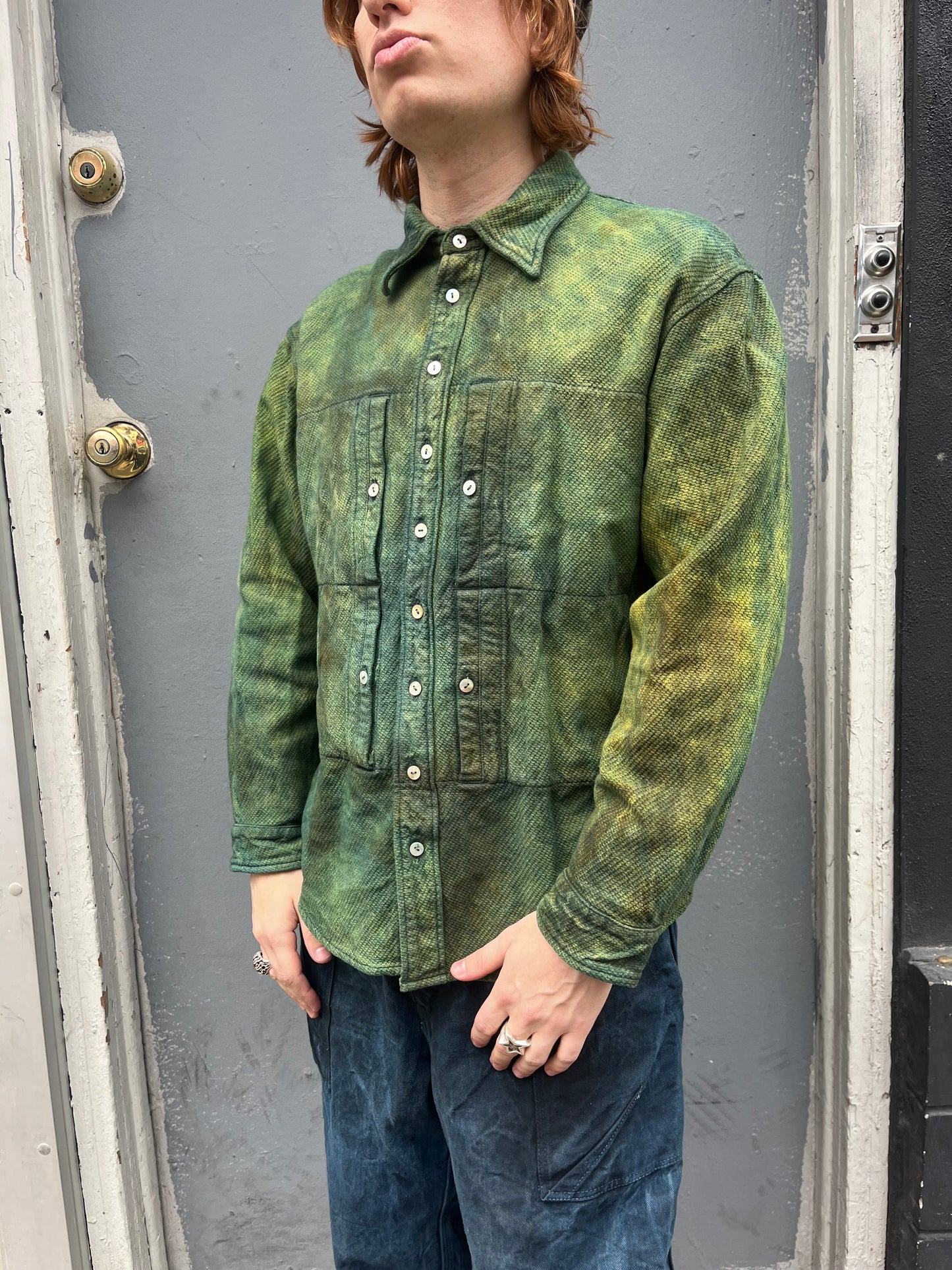 Utility BD Shirt (box fit) - Indigo & Turmeric Dyed Brushed Canton Weave