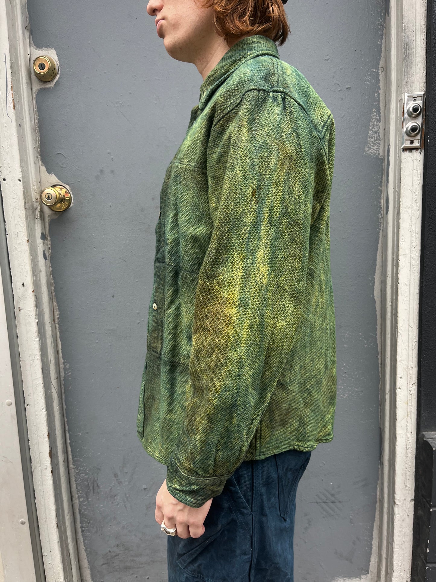 Utility BD Shirt (box fit) - Indigo & Turmeric Dyed Brushed Canton Weave