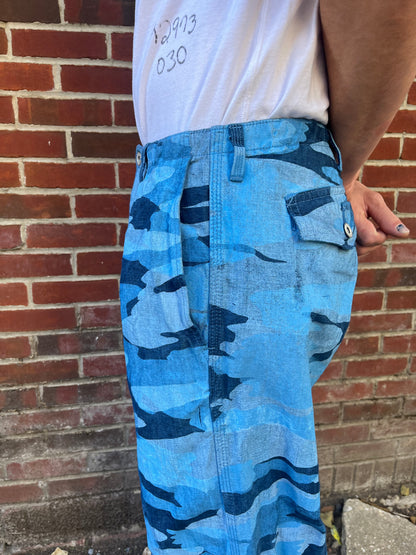 Crease Pants - Ice Cold Woodland Camo Chambray Dyed With Indigo