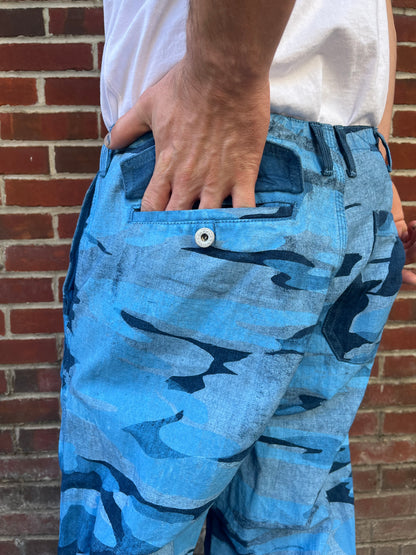 Crease Pants - Ice Cold Woodland Camo Chambray Dyed With Indigo