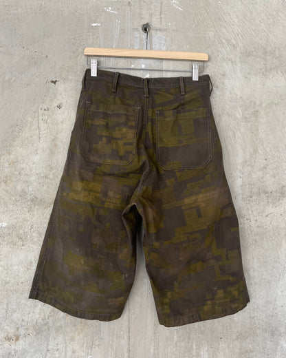 Long Shorts - Black Tea & Rust Dyed 2 Layer Digi-Camo Cotton Ripstop
