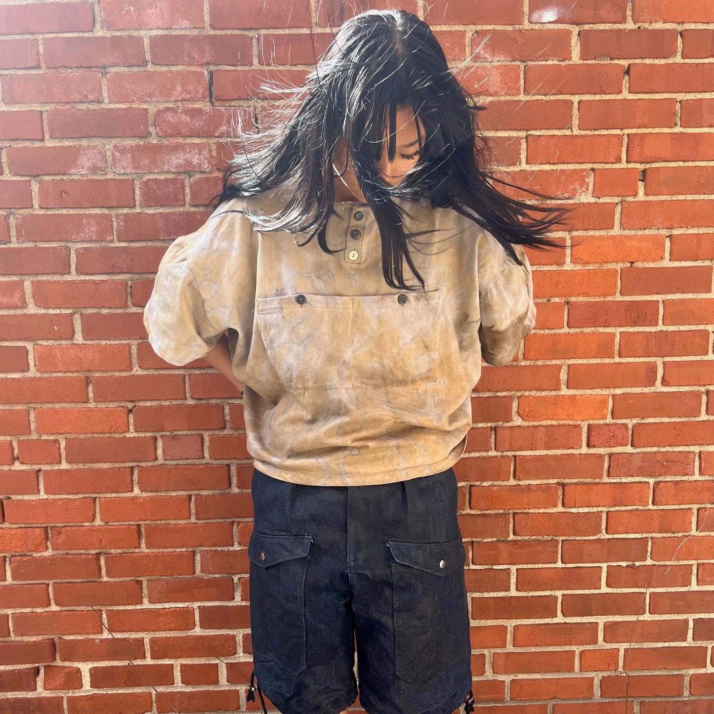 2 Pocket WIDE Henley Tee - Avocado & Rust Swirl