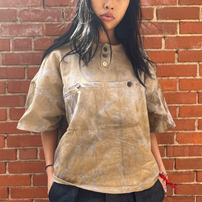 2 Pocket WIDE Henley Tee - Avocado & Rust Swirl