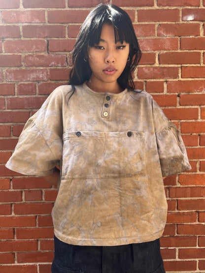 2 Pocket WIDE Henley Tee - Avocado & Rust Swirl