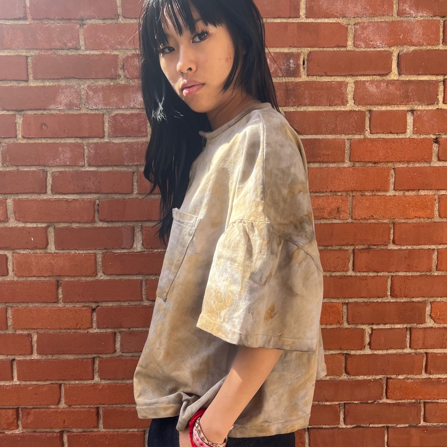 2 Pocket WIDE Henley Tee - Avocado & Rust Swirl