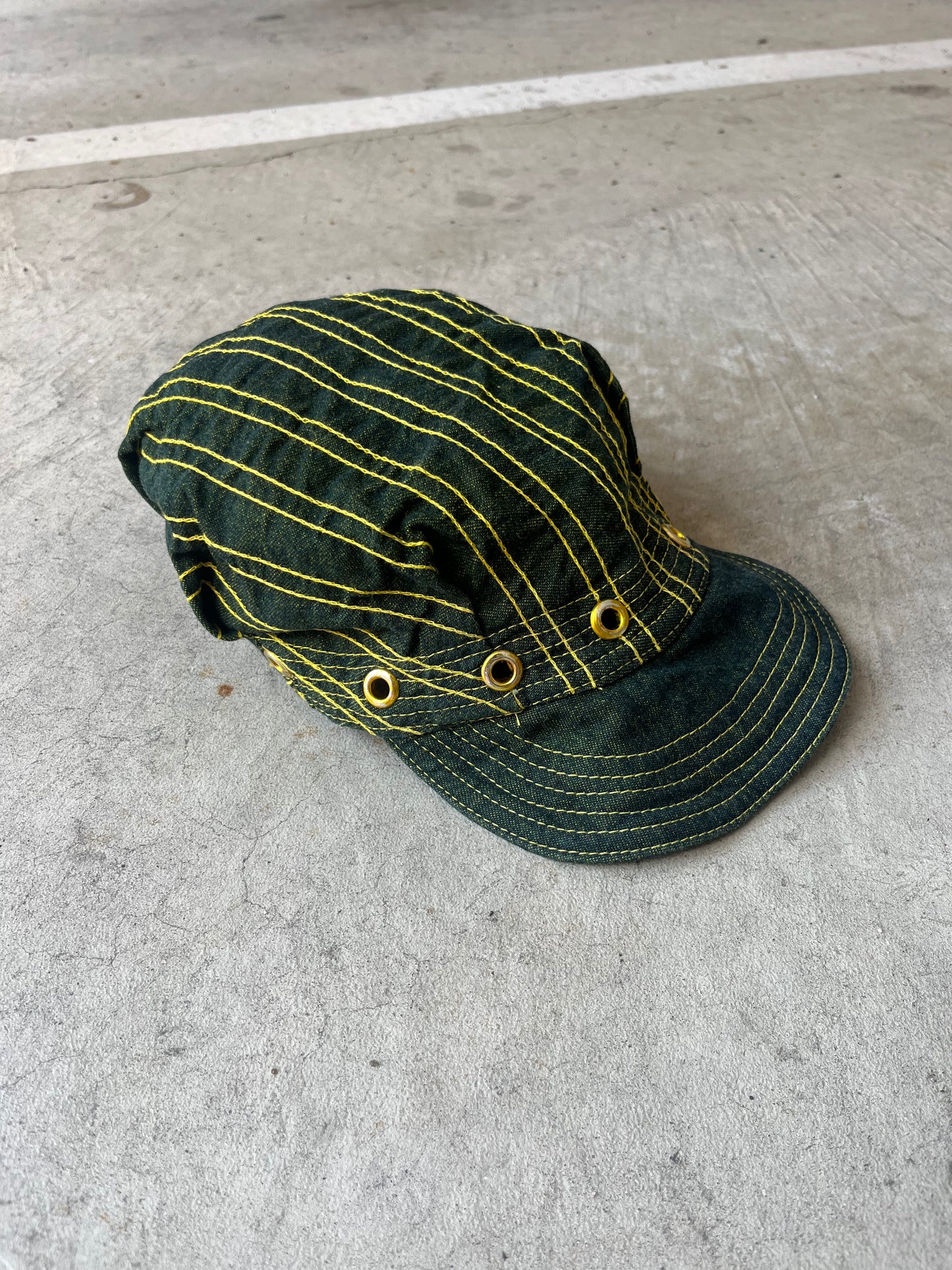 Pleated Mechanics Cap - Indigo Turmeric Denim