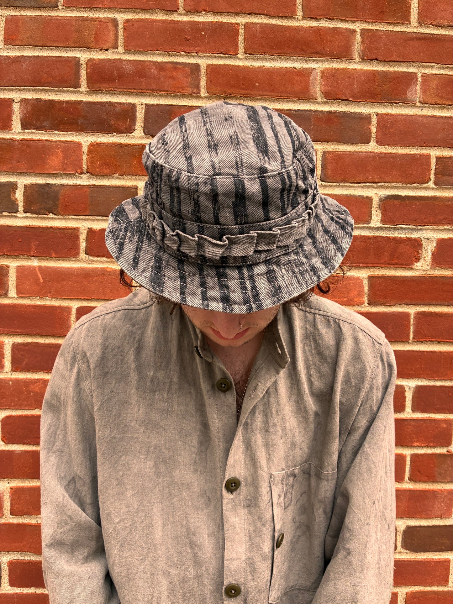 Jungle Hat - Black Tea  Dyed Stripe Denim