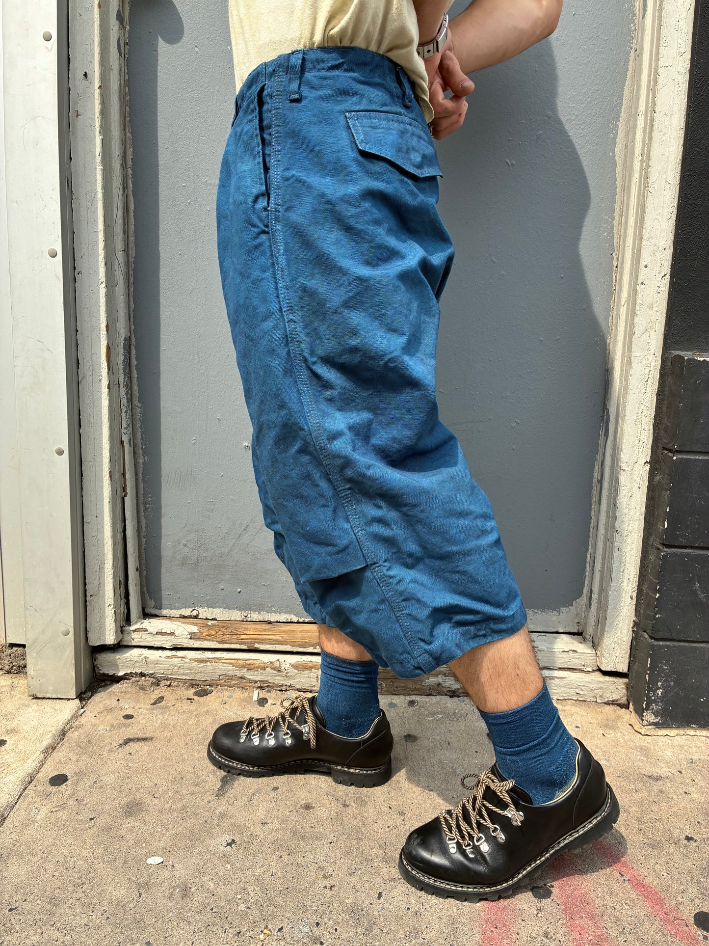 Crease Shorts - Indigo and Black Tea Dyed Cotton Canvas