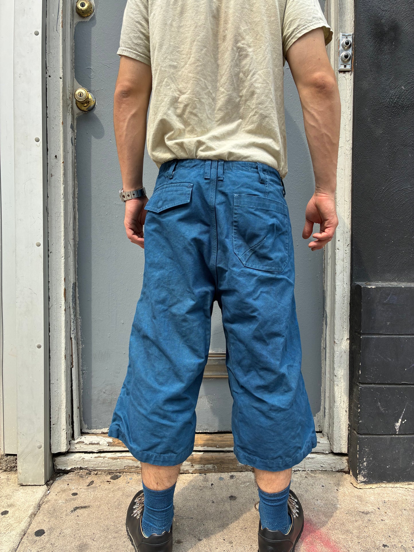 Crease Shorts - Indigo and Black Tea Dyed Cotton Canvas