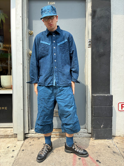 Crease Shorts - Indigo and Black Tea Dyed Cotton Canvas