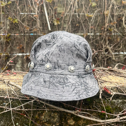 Pleated Mechanics Hat - Printed Denim Dyed with Black Tea & Rust