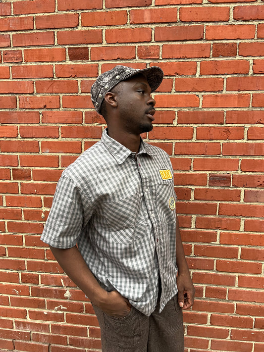 Short Sleeve Mechanics Shirt (Bubbo) - Black Tea & Rust Dyed Cotton Gingham