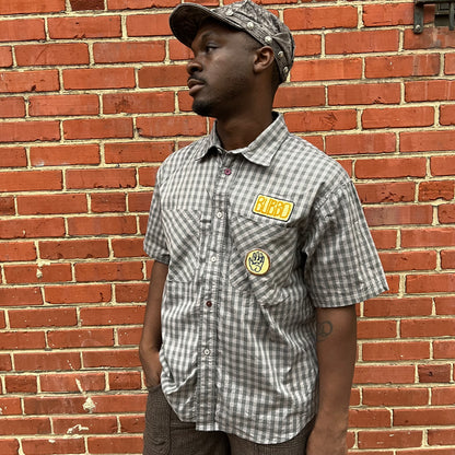 Short Sleeve Mechanics Shirt (Bubbo) - Black Tea & Rust Dyed Cotton Gingham