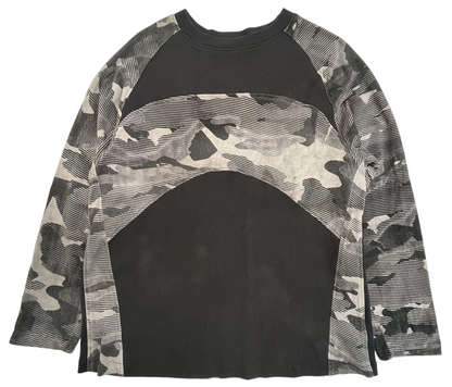 Paneled Raglan Long Sleeve Tee - Black Tea Cotton Mapped Mono Camo