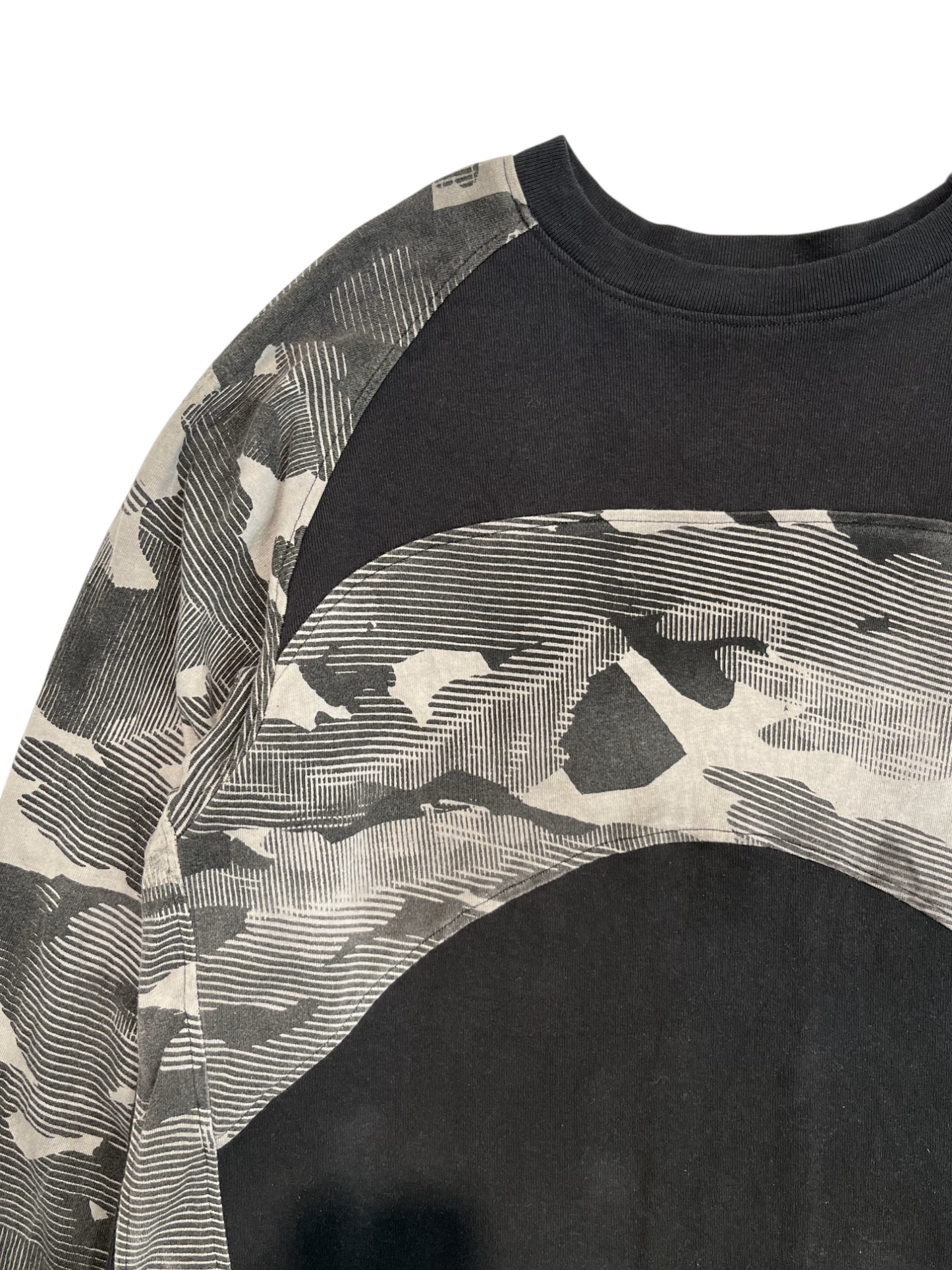 Paneled Raglan Long Sleeve Tee - Black Tea Cotton Mapped Mono Camo