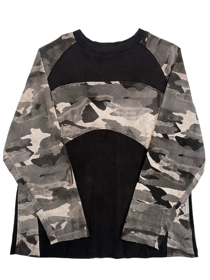 Paneled Raglan Long Sleeve Tee - Black Tea Cotton Mapped Mono Camo