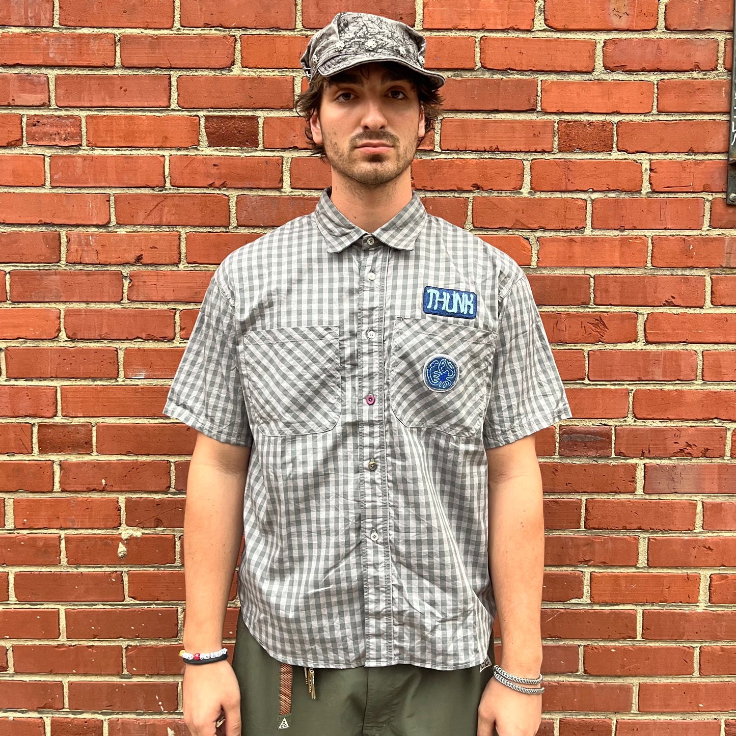 Short Sleeve Mechanics Shirt (Thunk) - Black Tea & Rust Dyed Cotton Gingham