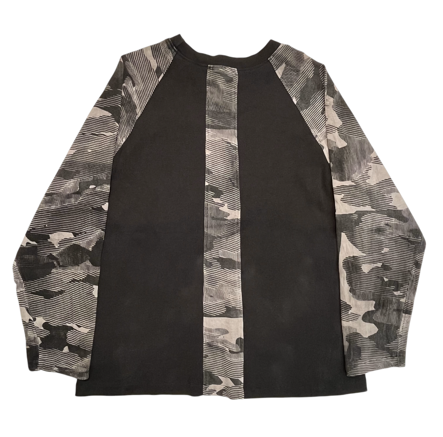 Paneled Raglan Long Sleeve Tee - Black Tea Cotton Mapped Mono Camo