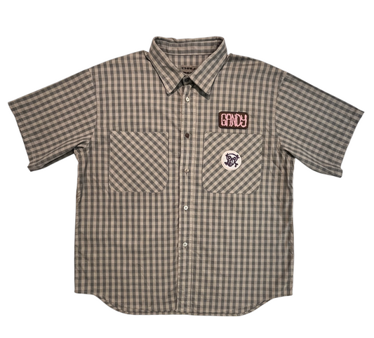 Short Sleeve Mechanics Shirt (Gandy) - Black Tea & Rust Dyed Cotton Gingham