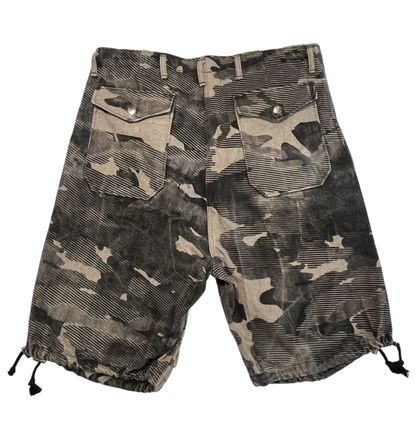 Denim Utility Cargo Shorts - Mapped Mono Print Camo