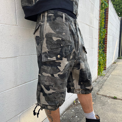 Denim Utility Cargo Shorts - Mapped Mono Print Camo