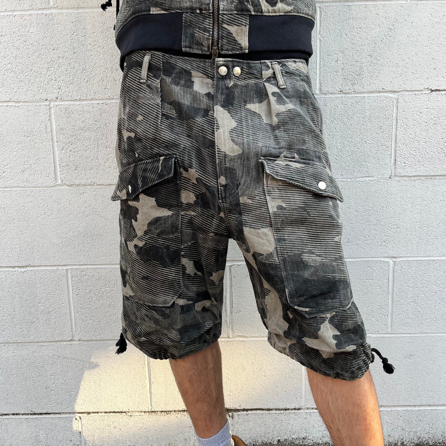 Denim Utility Cargo Shorts - Mapped Mono Print Camo