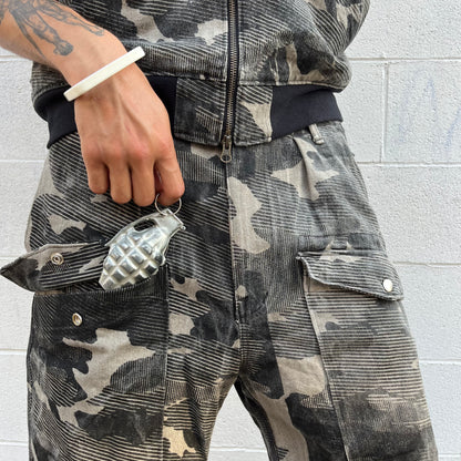 Denim Utility Cargo Shorts - Mapped Mono Print Camo